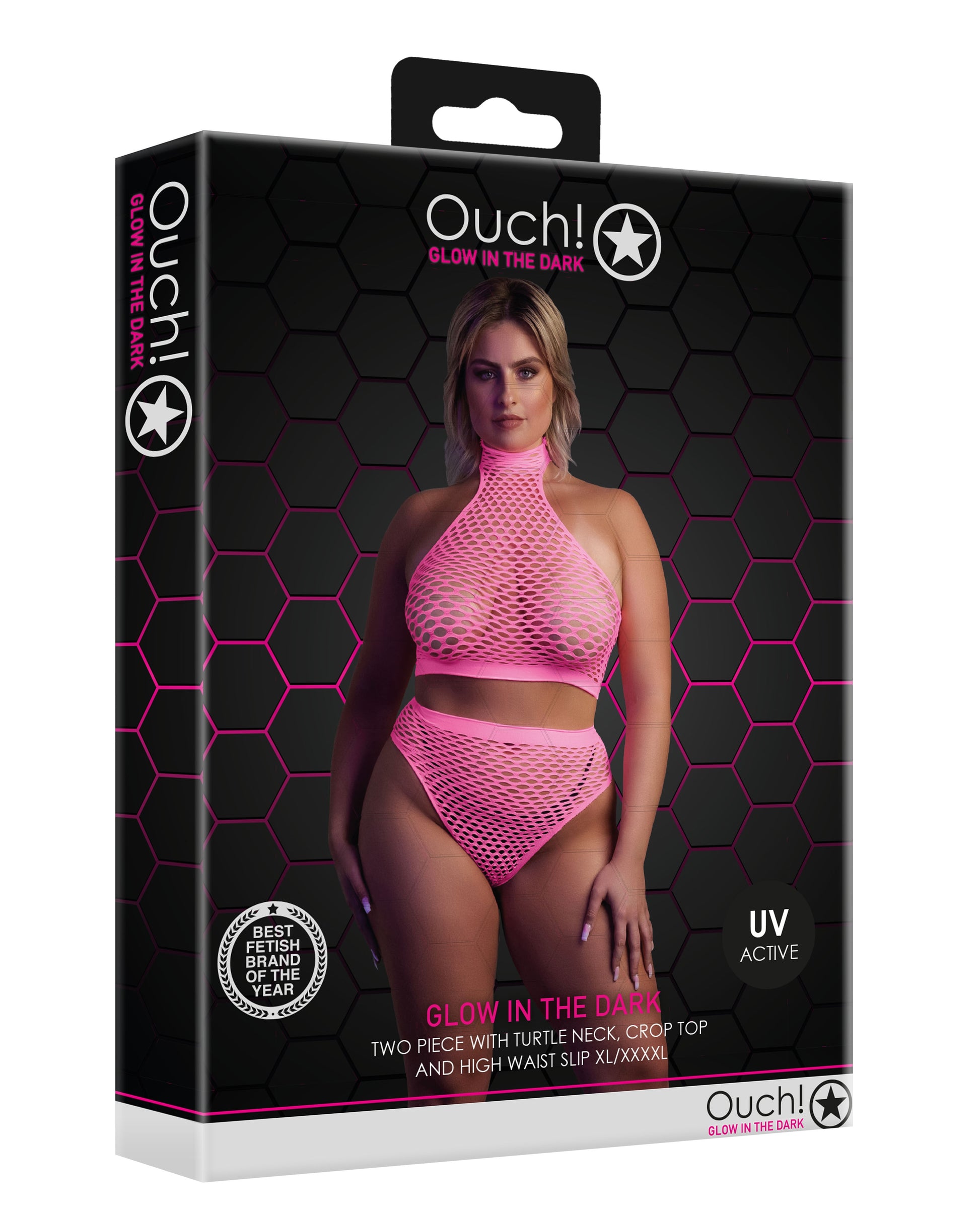 Ensemble Bustier et Culotte Filet Rose Fluo