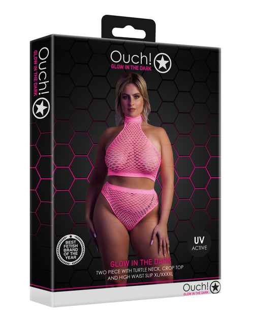 Ensemble Bustier et Culotte Filet Rose Fluo