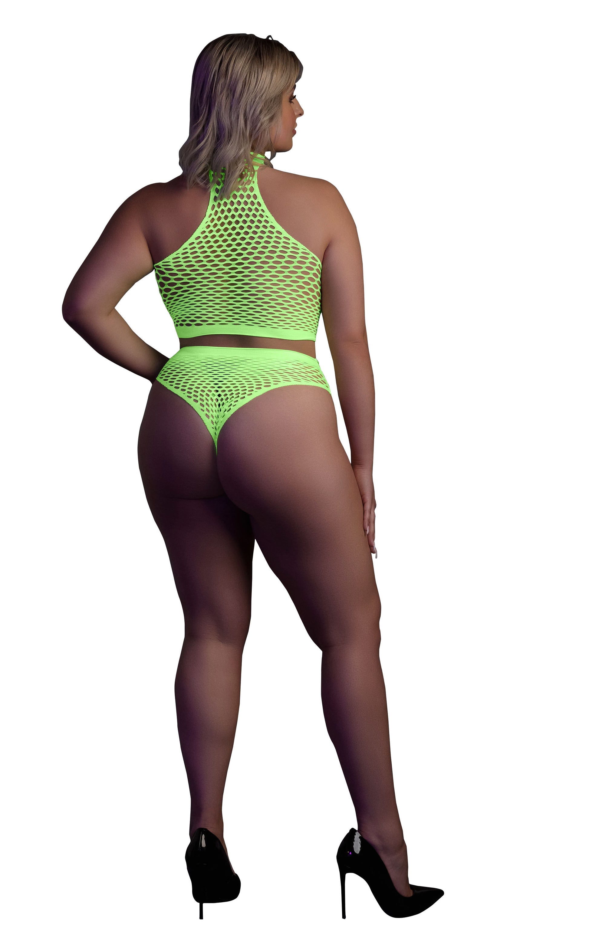 Ensemble Bustier et Culotte Filet Vert Fluo