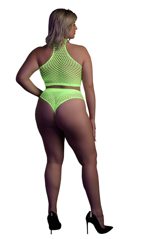 Ensemble Bustier et Culotte Filet Vert Fluo