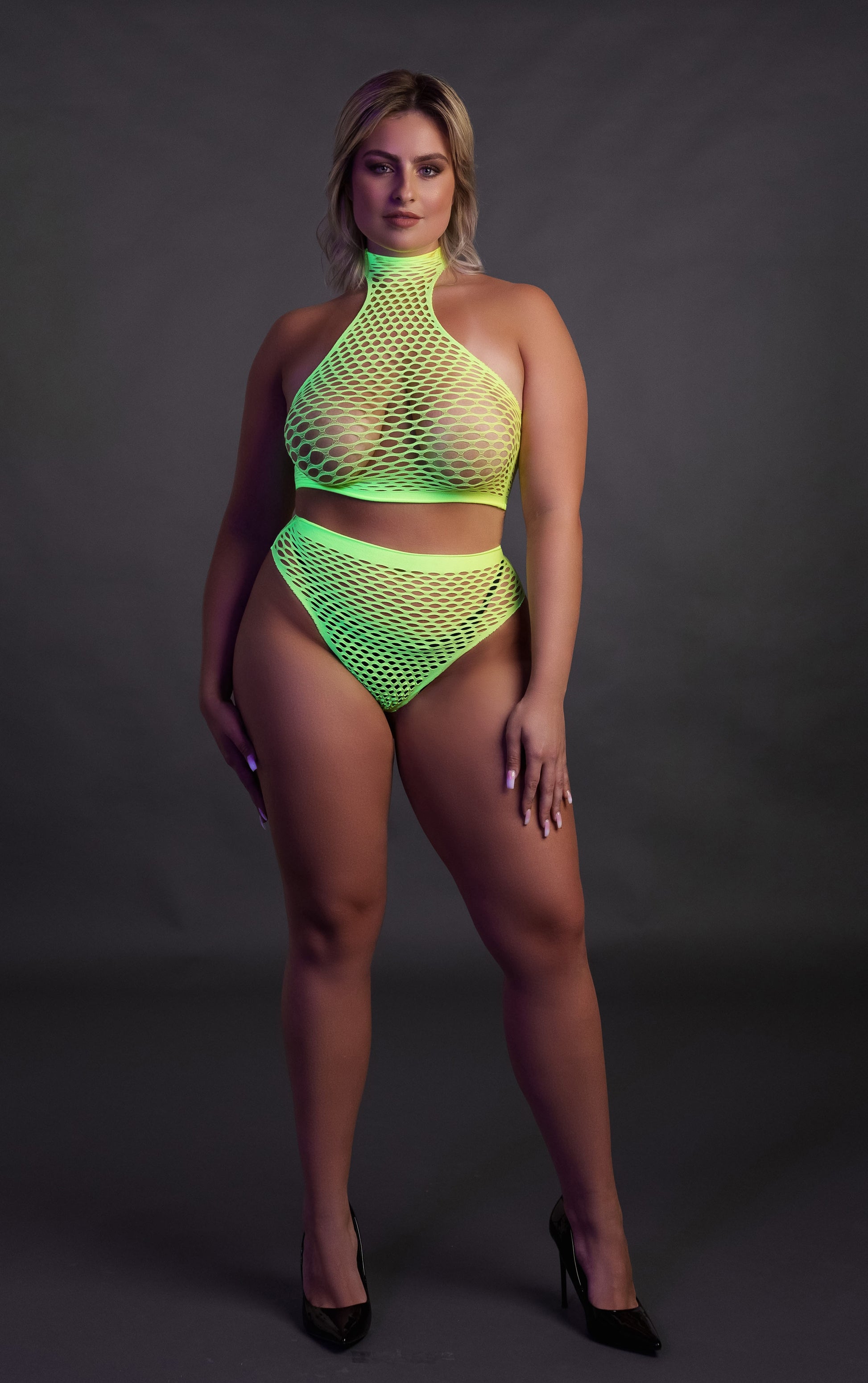 Ensemble Bustier et Culotte Filet Vert Fluo