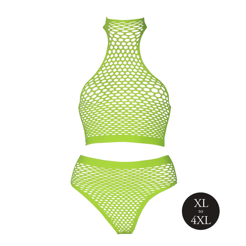 Ensemble Bustier et Culotte Filet Vert Fluo
