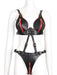 Ensemble Ouvert 2 Pièces Leathcrossed Noir et Rouge