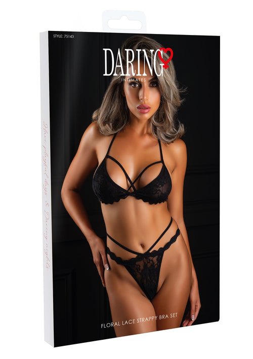 Ensemble Soutien-Gorge String Floral Set Noir