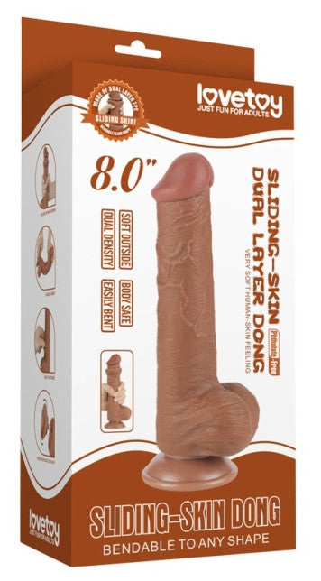 Gode avec Bourses Sliding Skin 15 x 4.5cm Marron