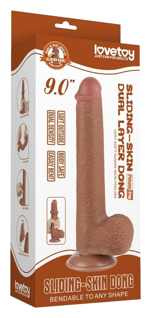 Gode avec Bourses Sliding Skin 17 x 3.5cm Marron