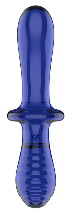 Gode en verre Double Crystal 18.5 x 3.5cm Bleu