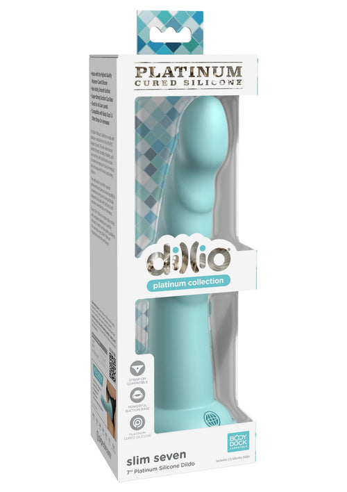 Gode silicone Slim Seven 18 x 3.6cm Turquoise