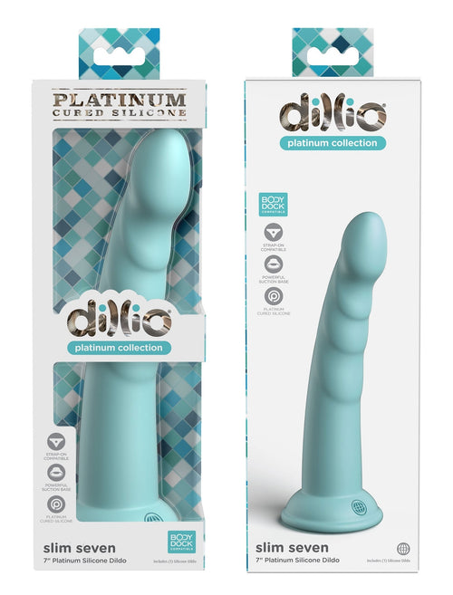 Gode silicone Slim Seven 18 x 3.6cm Turquoise
