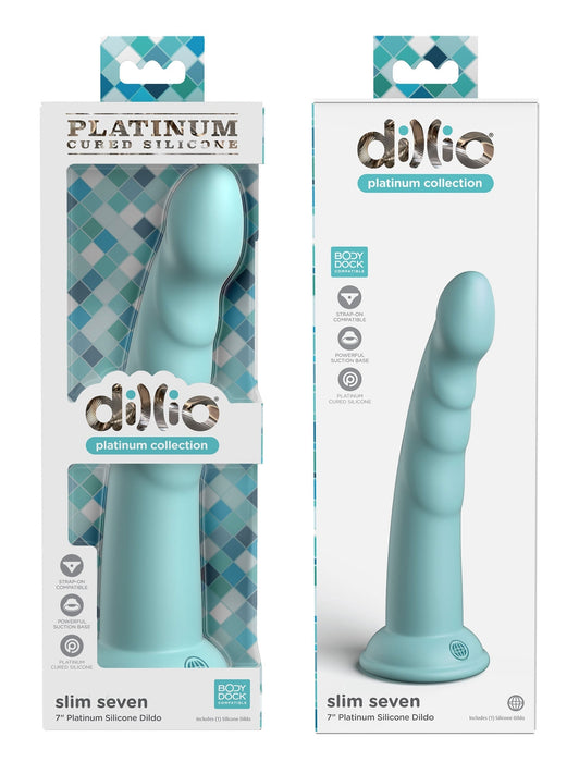 Gode silicone Slim Seven 18 x 3.6cm Turquoise