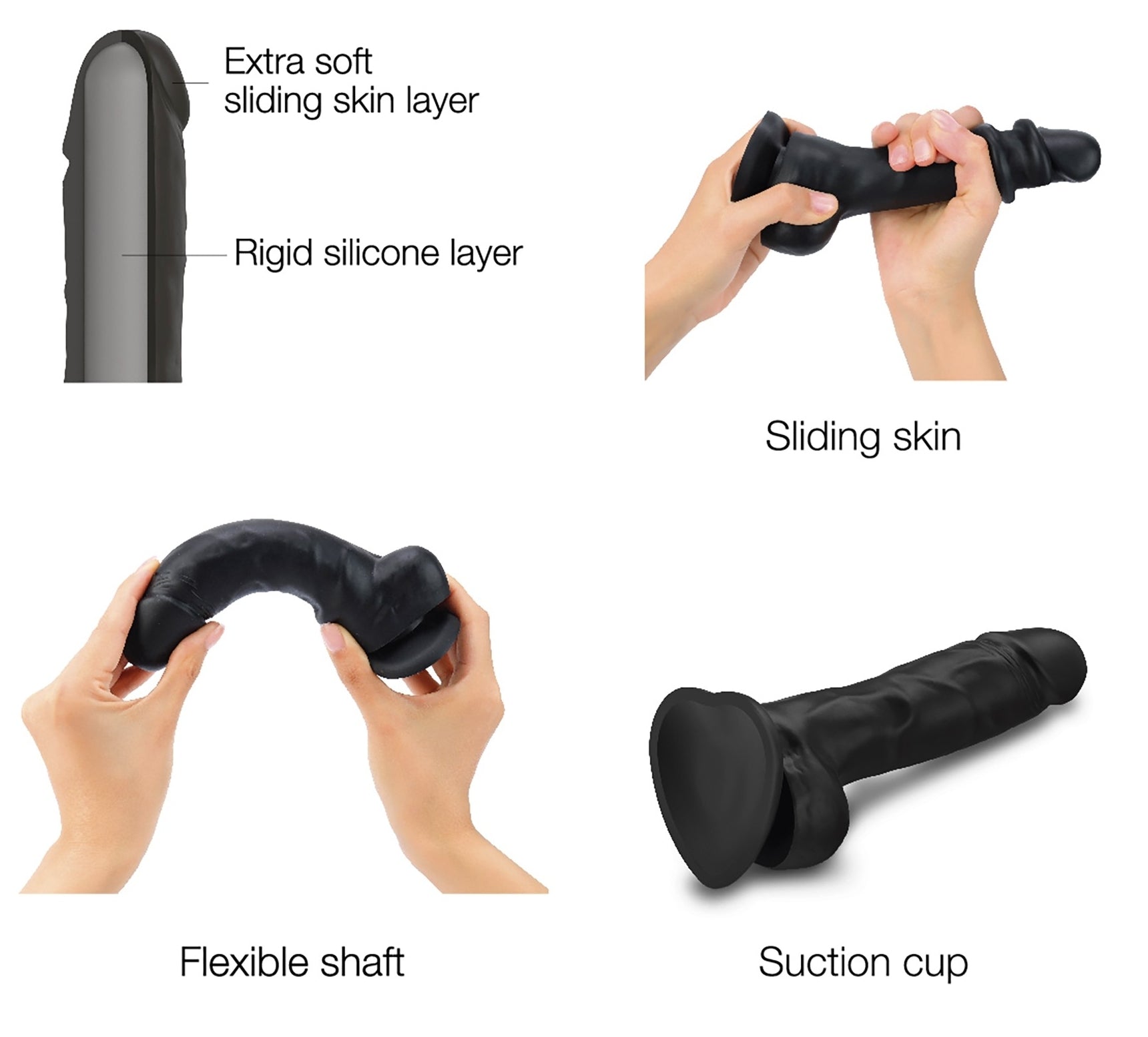 Gode Sliding Skin Strap-On-Me XXL 16 x 4.4cm Noir