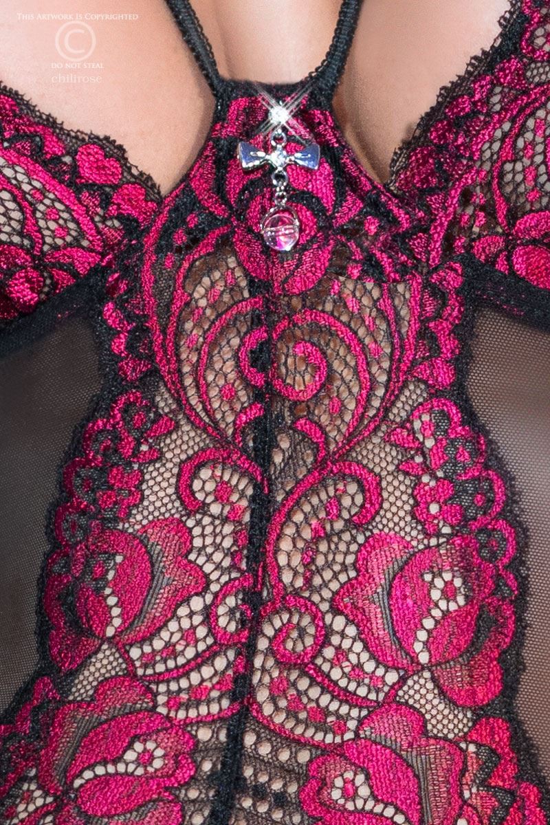 Guêpière dentelle rose