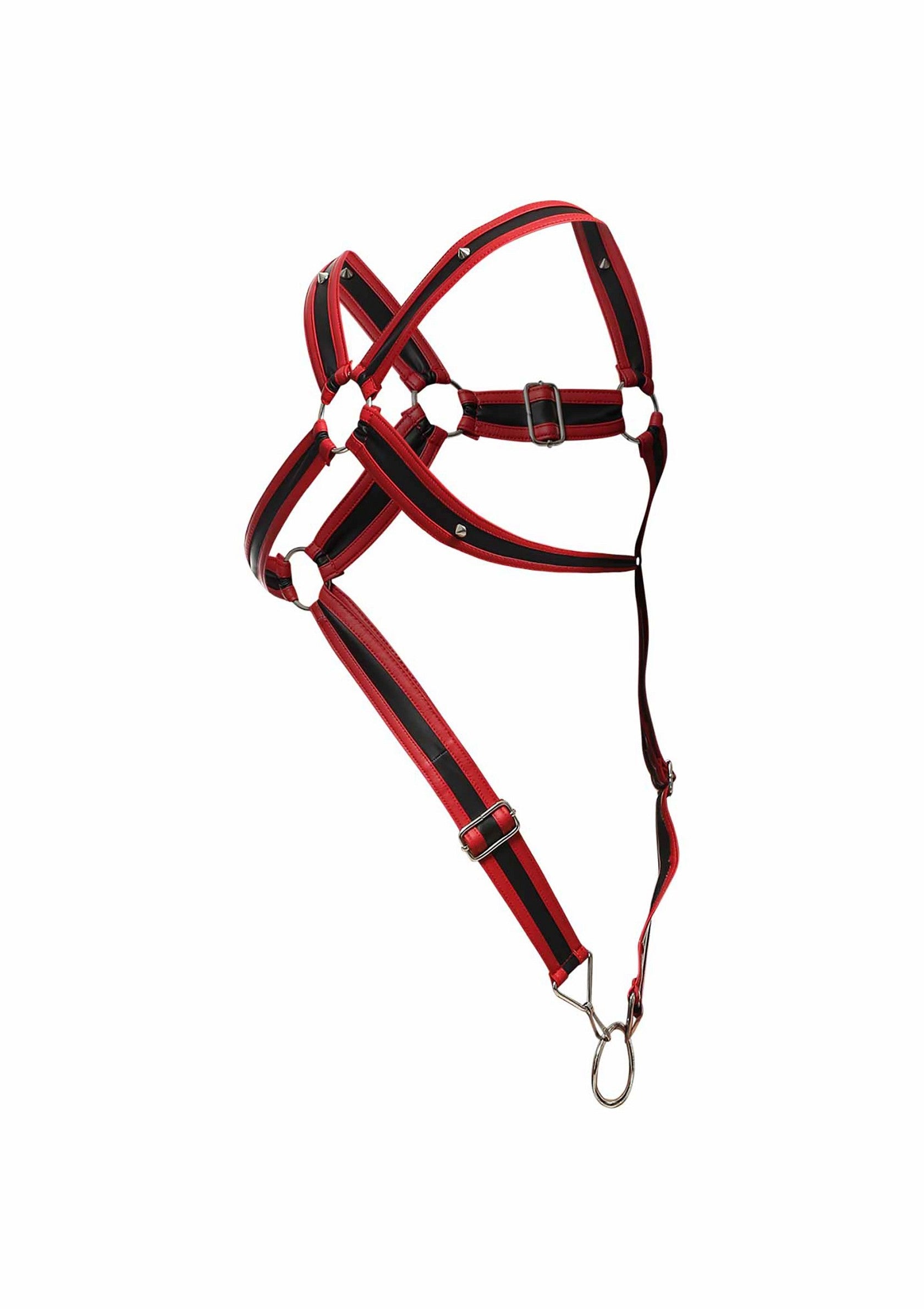 Harnais Cross Cockring Dngeon Noir-Rouge