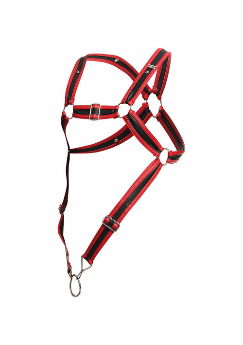 Harnais Cross Cockring Dngeon Noir-Rouge