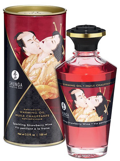 Huile de massage Chauffante Aphrodisiaque – Vin Pétillant à la FRAISE 100 mL
