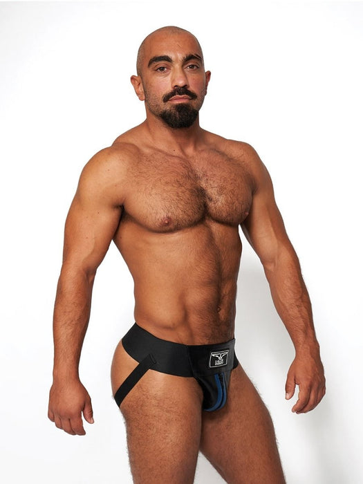Jockstrap en cuir Mister B Noir-Bleu