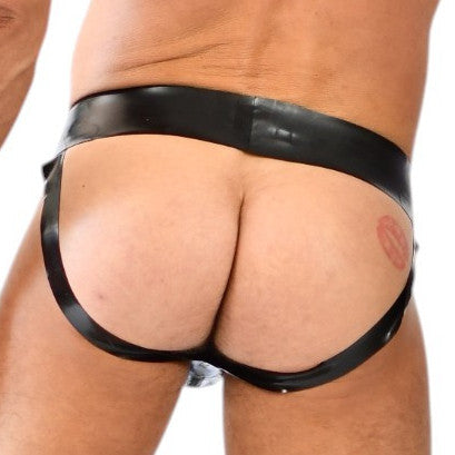 Jockstrap en latex Xrub avec Zip Noir-Bleu