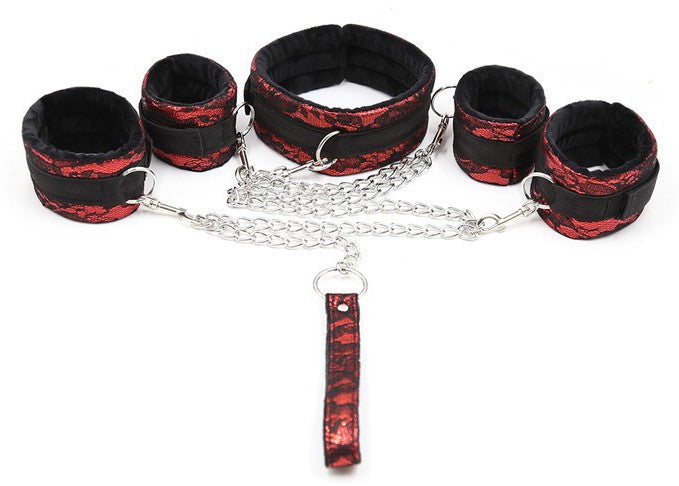 Kit Bondage Collier Menottes Rouge