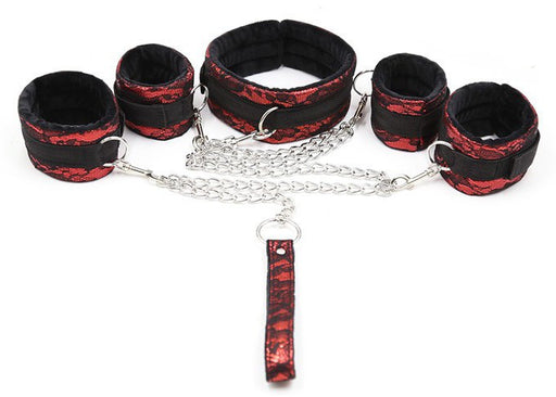 Kit Bondage Collier Menottes Rouge