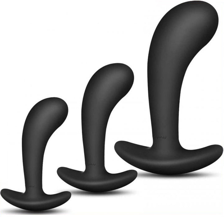 Kit de 3 mini Plugs prostatiques Silicone 11 x 3.5cm Noir