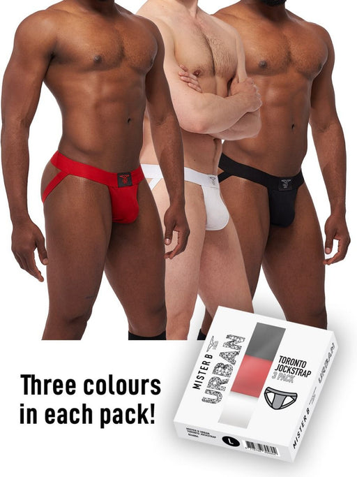 Lot de 3 Jockstraps Mister B TORONTO Blanc-Noir-Rouge