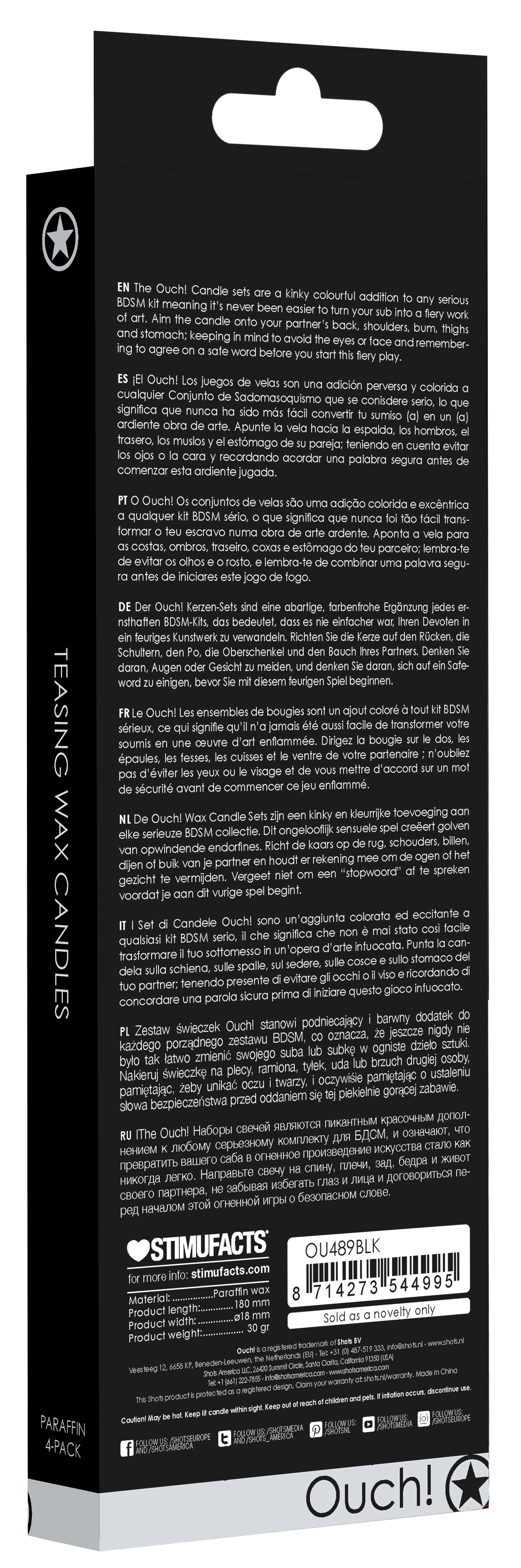 Lot de 4 bougies SM Teasing Wax Noire