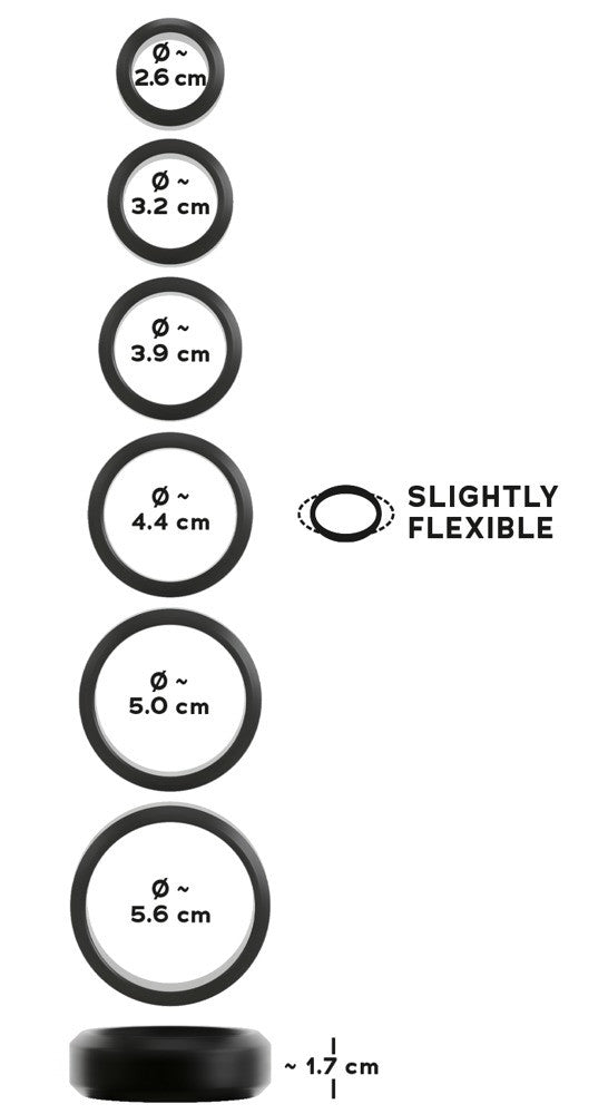 Lot de 6 Cockrings Cock & Ball 26 à 56 mm Noirs