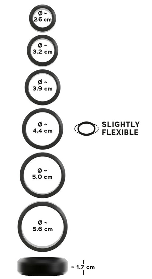 Lot de 6 Cockrings Cock & Ball 26 à 56 mm Noirs