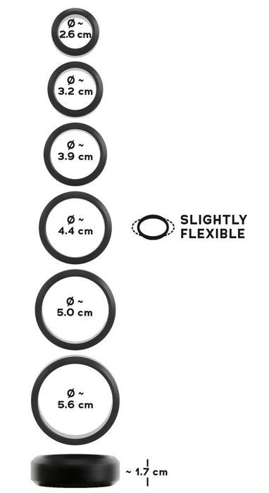 Lot de 6 Cockrings Cock & Ball 26 à 56 mm Noirs