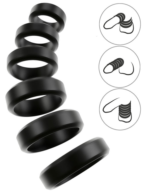 Lot de 6 Cockrings Cock & Ball 26 à 56 mm Noirs