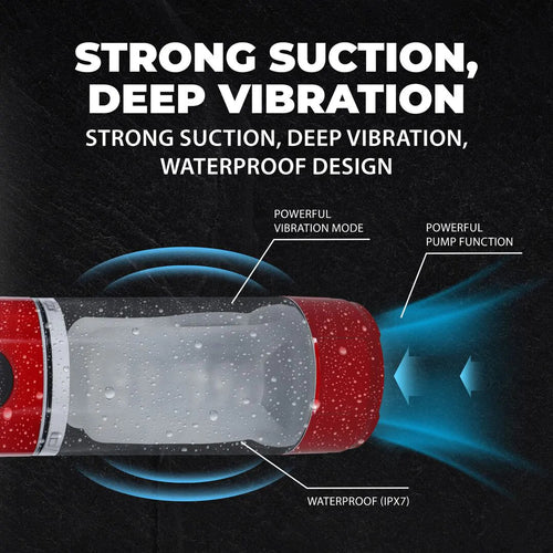 Masturbateur TechnoThrust Vibrations et Succion Rouge
