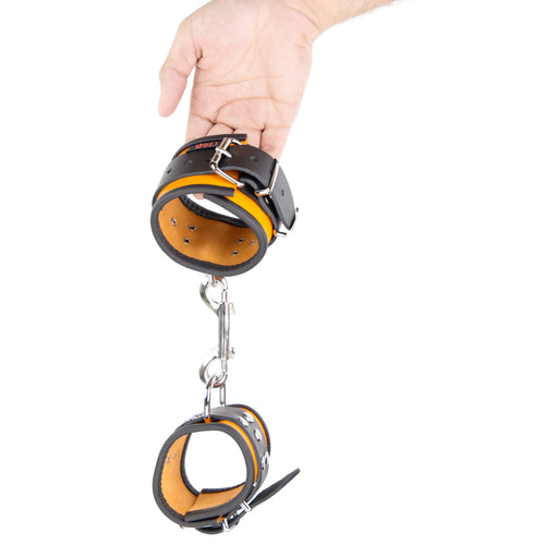 Menotte en cuir - Orange/ Noir