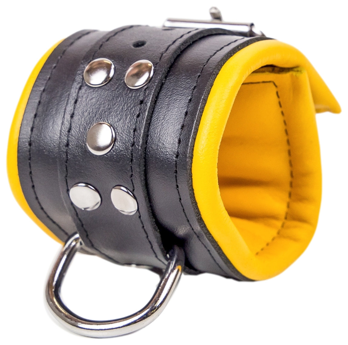 Menottes en cuir rembourrées Noir-Jaune