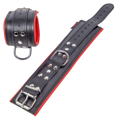 Menottes rembourrées en cuir pour les chevilles Noir-Rouge
