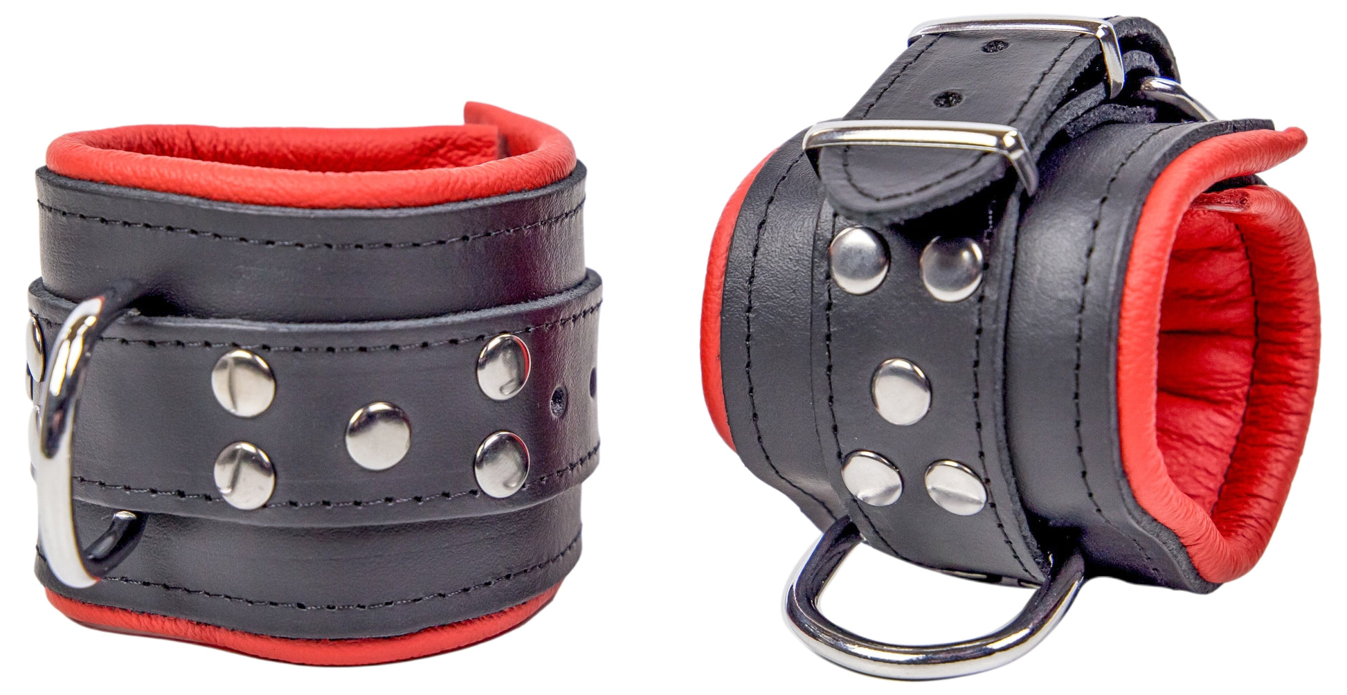 Menottes Rembourrées en cuir pour les poignets Noir-Rouge