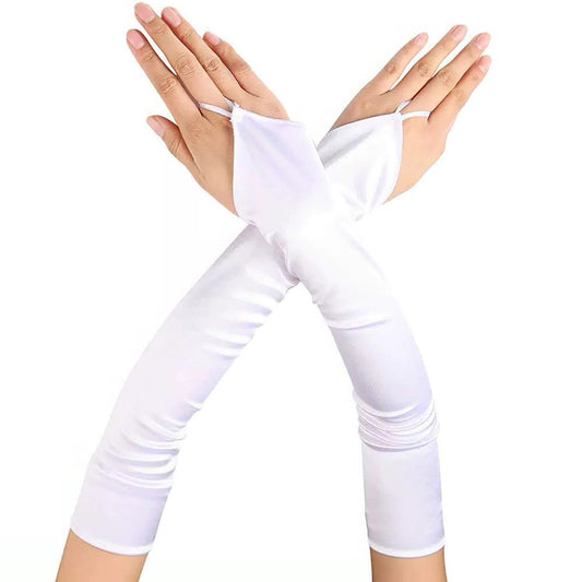 Mitaines Longues Satin Gloves Blanches
