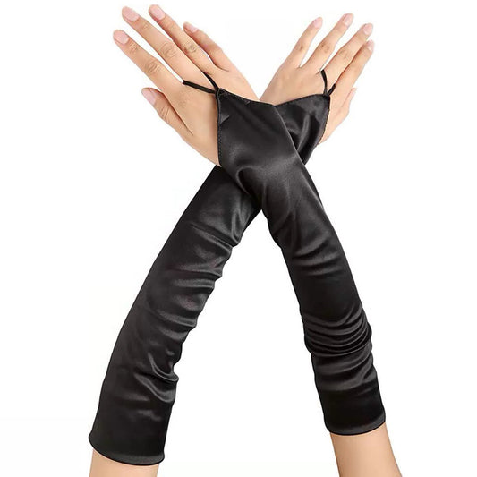 Mitaines Longues Satin Gloves Noires