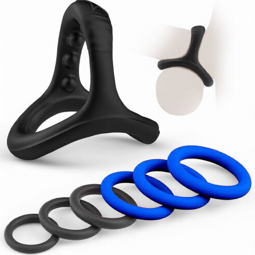 Pack 7 Cockrings Full Erect Noir-Bleu