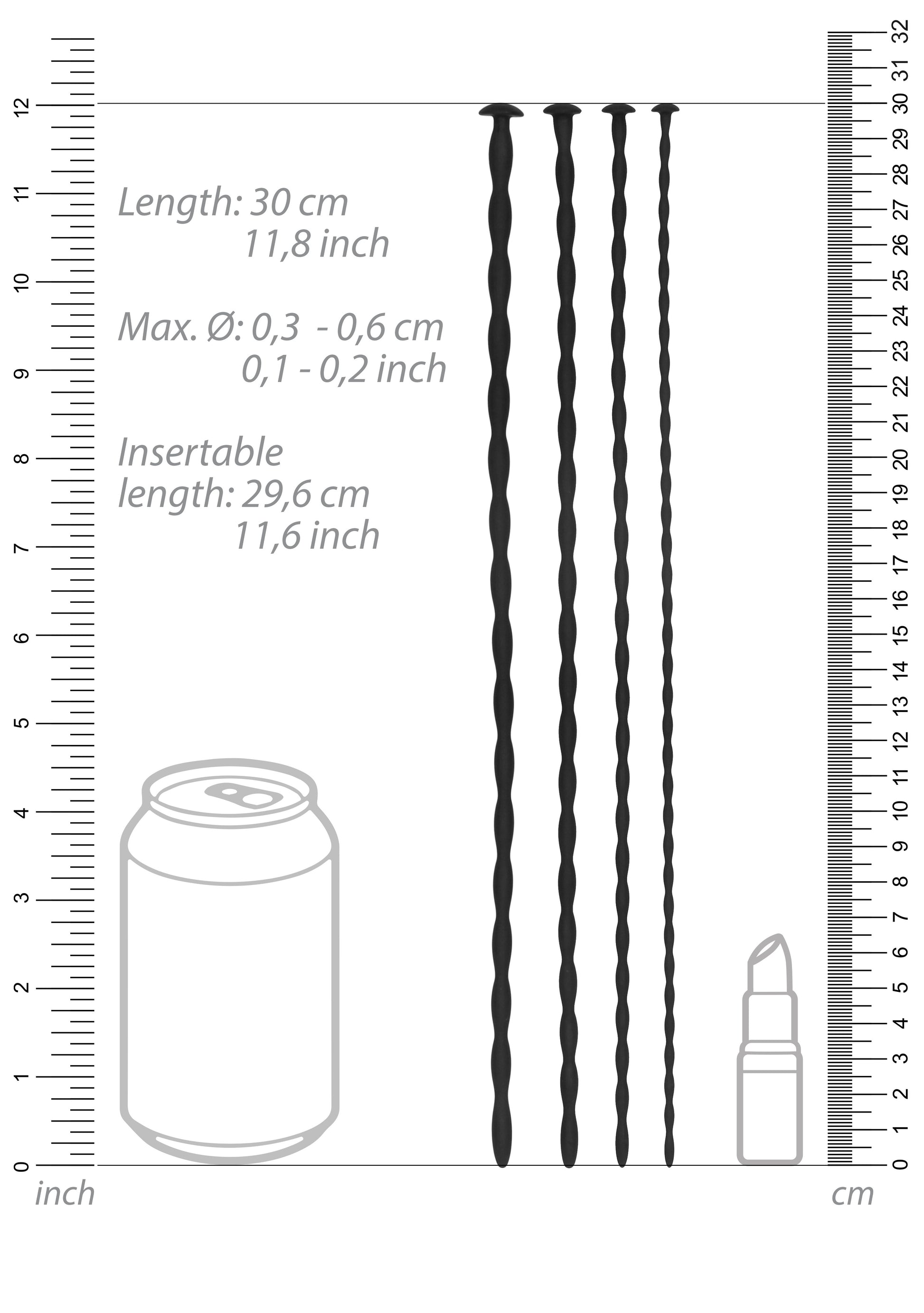 Pack de 4 tiges pour urètre Spiral Screw 30 cm - Diamètres de 3 à 6mm