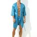 Peignoir effet satiné Long Slit Bleu Turquoise