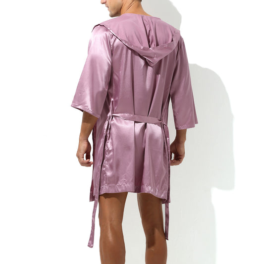 Peignoir effet satiné Long Slit Rose