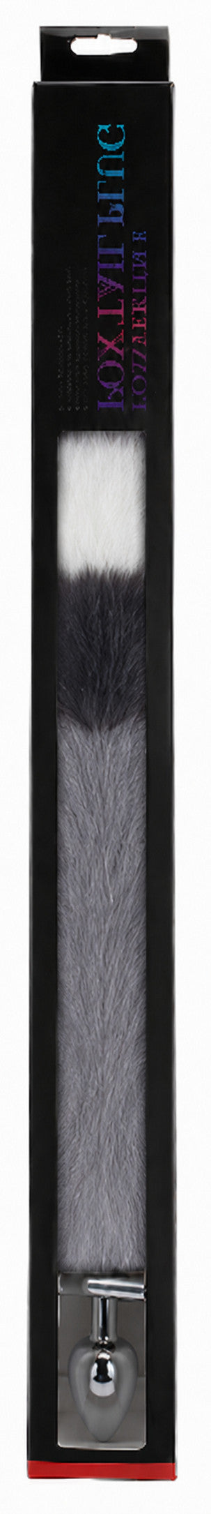 Plug queue de renard convertible bijou Foxy roxy 5.5 x 2.7cm queue 39cm gris blanc