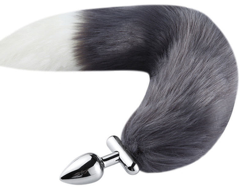 Plug queue de renard convertible bijou Foxy roxy 5.5 x 2.7cm queue 39cm gris blanc