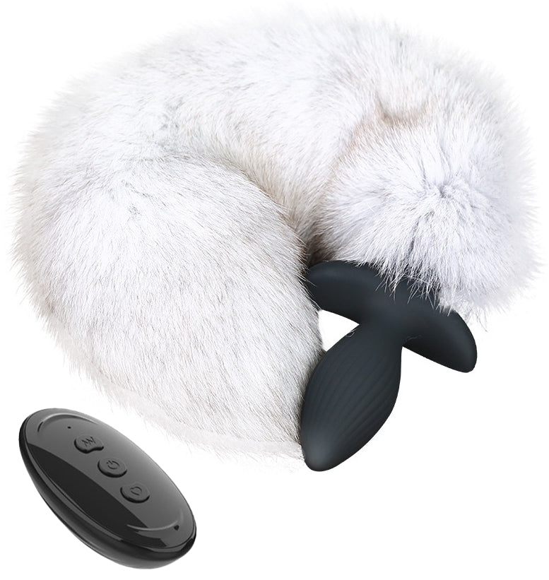 Plug vibrant avec queue FOXY 9 x 4cm Queue 45 cm Blanc