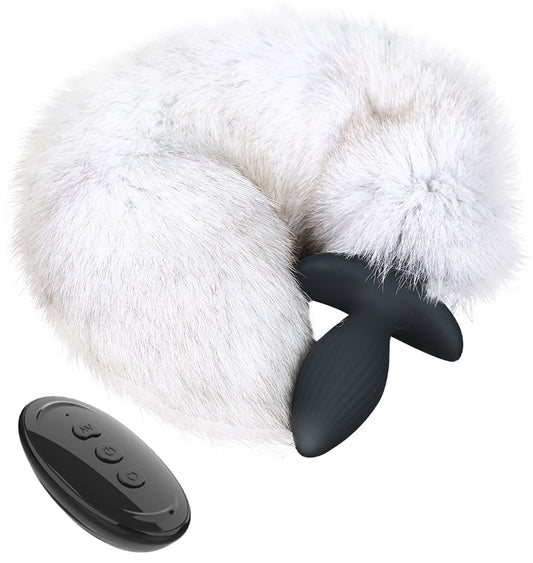 Plug vibrant avec queue FOXY 9 x 4cm Queue 45 cm Blanc