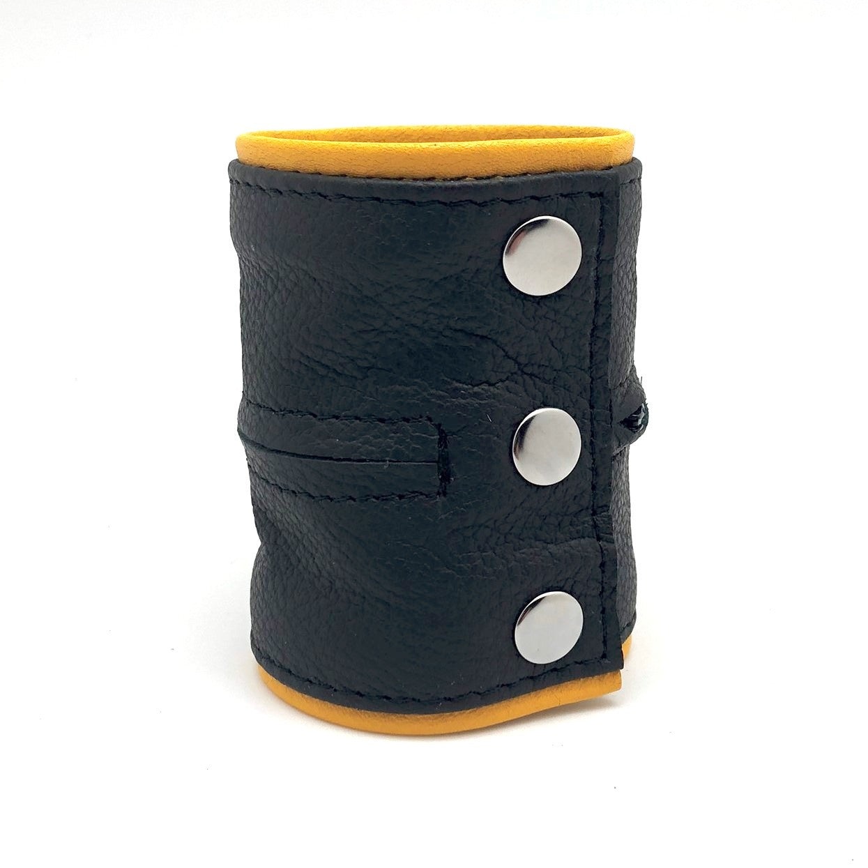 Poignet bracelet de force en cuir - Noir/Jaune- avec zip