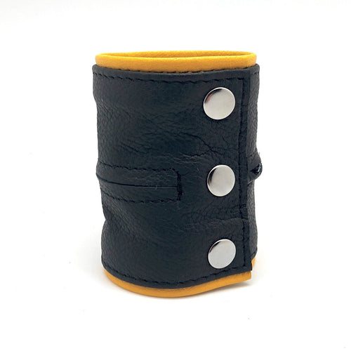 Poignet bracelet de force en cuir - Noir/Jaune- avec zip