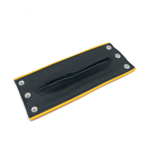 Poignet bracelet de force en cuir - Noir/Jaune- avec zip