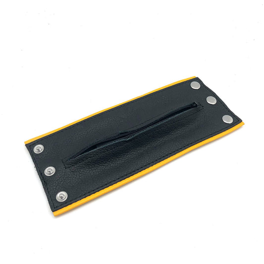 Poignet bracelet de force en cuir - Noir/Jaune- avec zip
