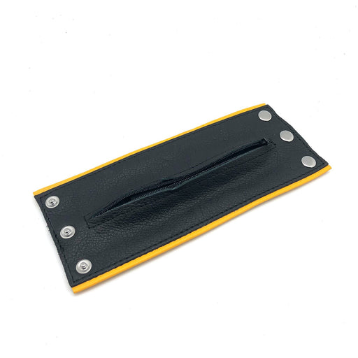 Poignet bracelet de force en cuir - Noir/Jaune- avec zip